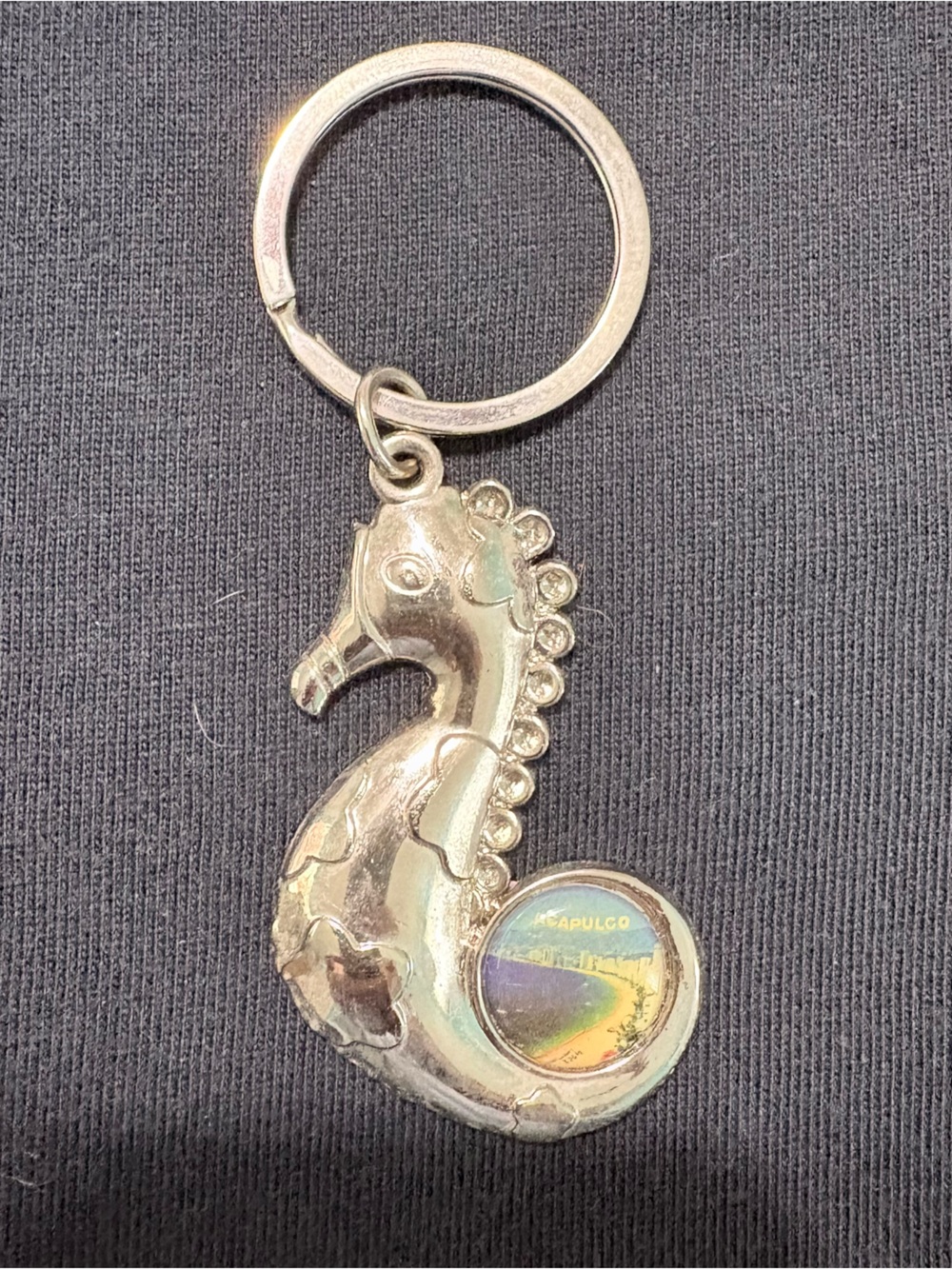 Vintage Acapulco Mexico Seahorse Souvenir Keychain Silver Tone Travel Key Ring